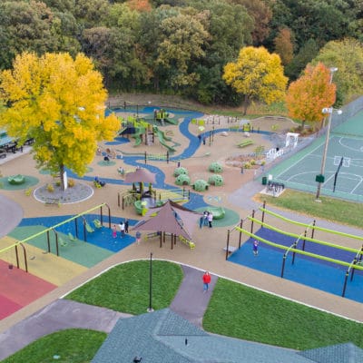 Aerial view of large playground